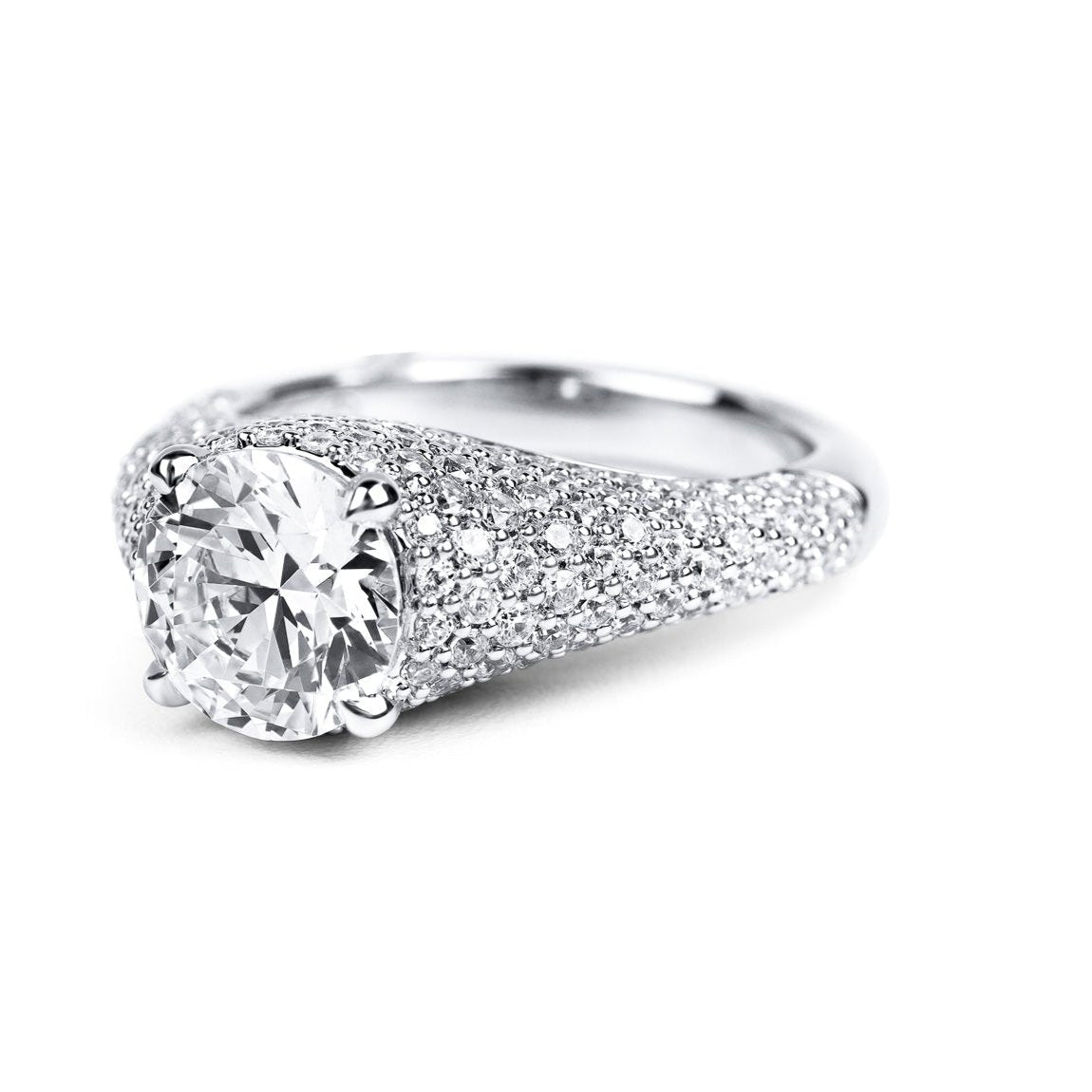 Dome Engagement Ring Pave 2 Carat Round Diamond