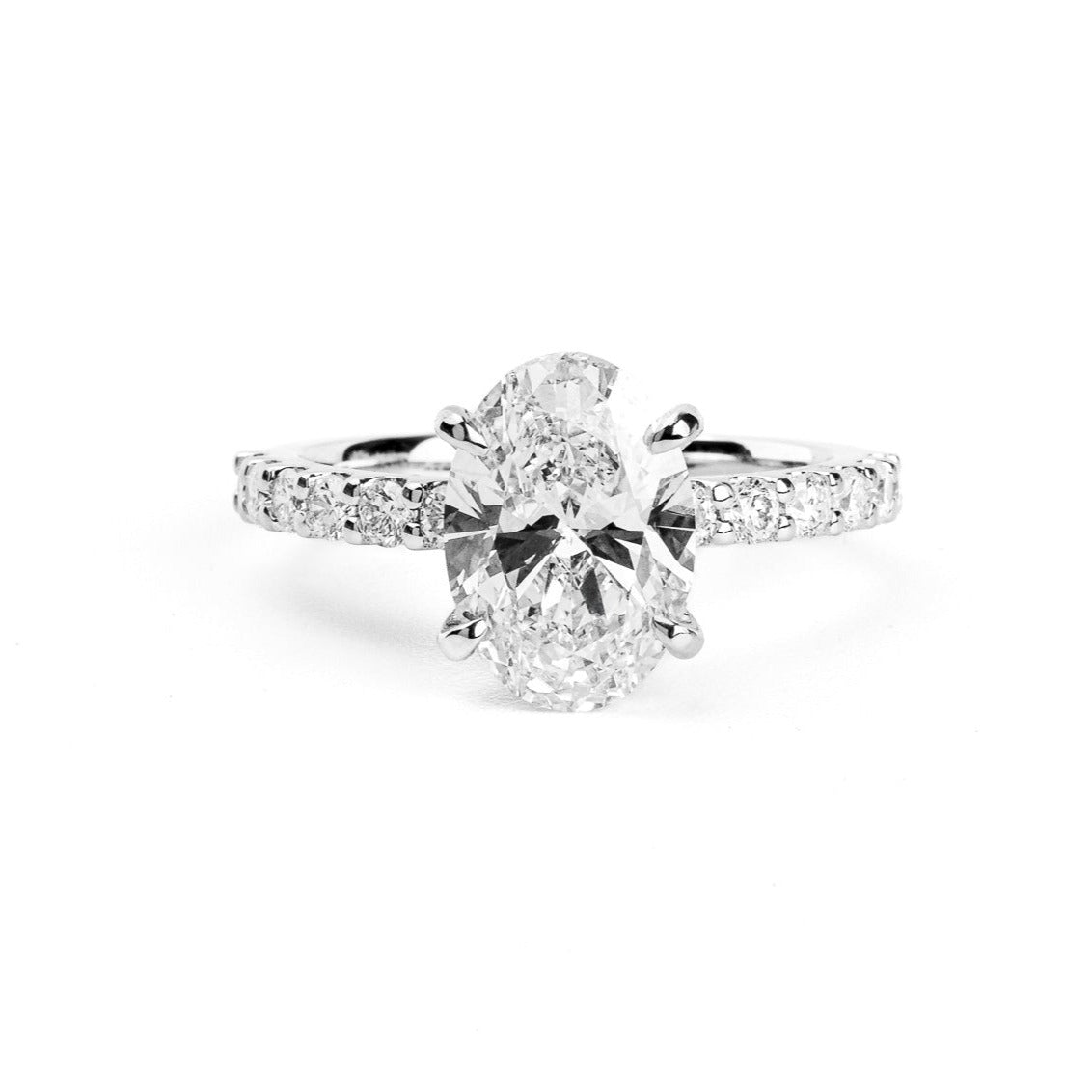 Engagement Ring 3 Carat Oval Cut Lab Diamond Hidden Halo French Pave