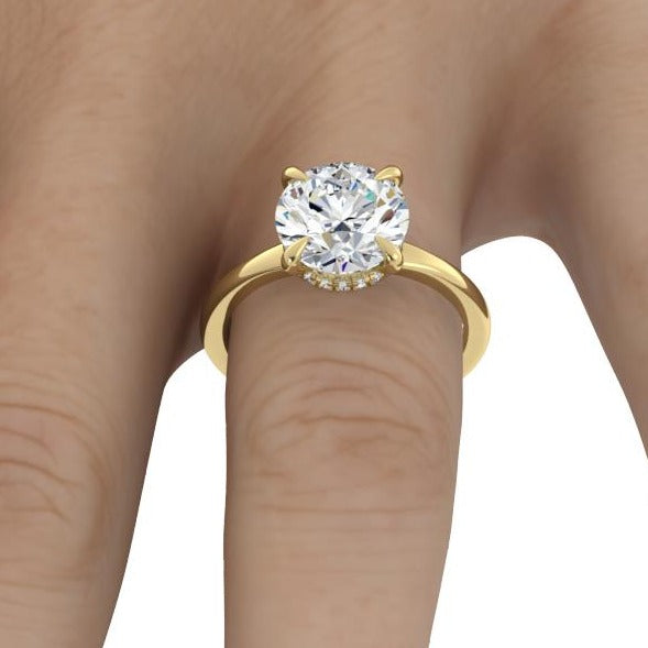 Engagement Ring Low Profile Carat Round Cut Solitaire Setting Hidden Halo Closed Bridge