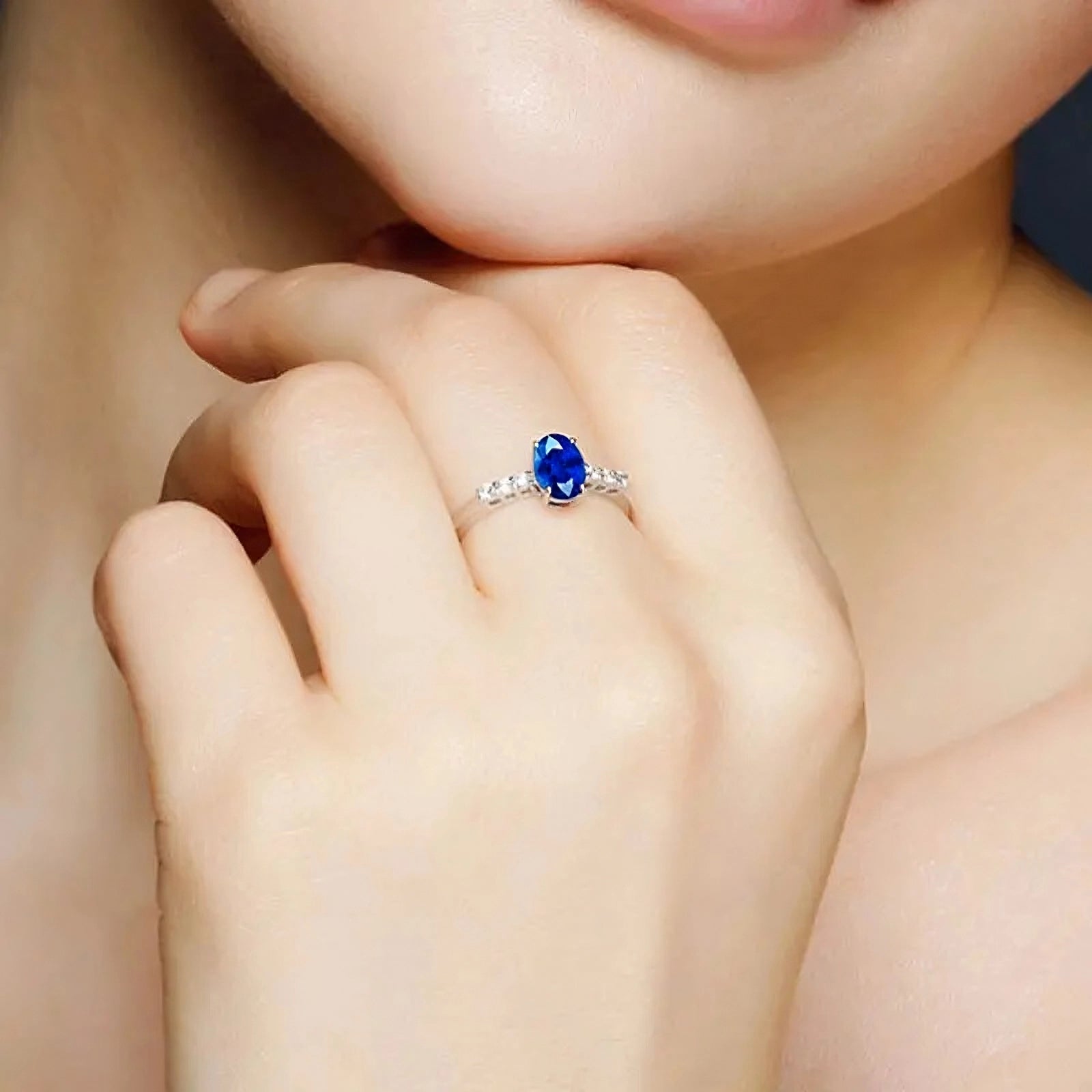 Natural Oval Shape Blue Sapphire Engagement Ring in 14k Gold / Genuine  Sapphire Diamond Statement Ring / Gift For Her - Gems N Diamond