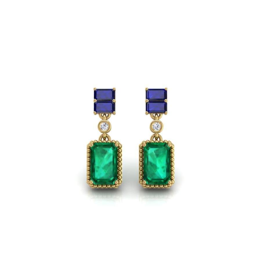 Sapphire Emerald and Diamond Dangle Earrings