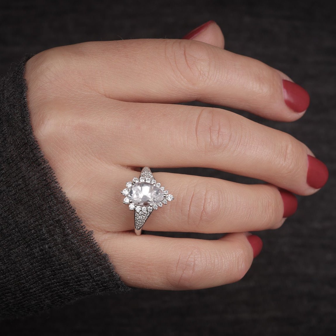 Sunrise Engagement Ring 2 Carat Pear Halo with Pave Shank