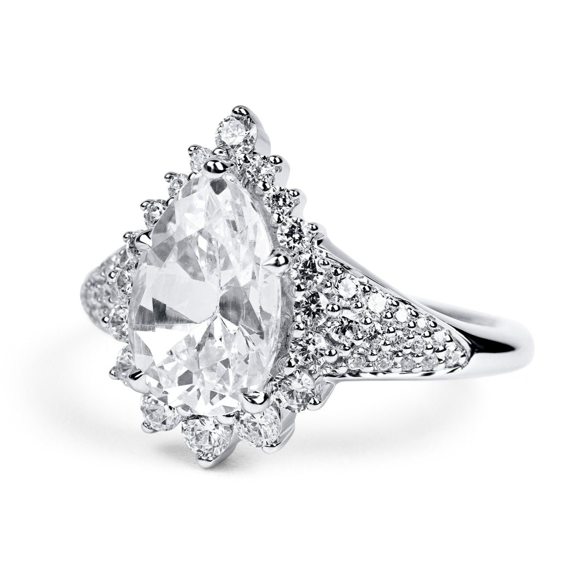 Sunrise Engagement Ring 2 Carat Pear Halo with Pave Shank